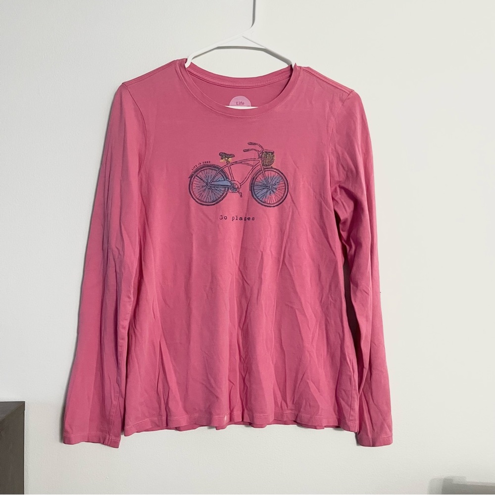Life is Good “Go Places” Classic Fit Tee Pink with Bike Long Sleeves See Note L